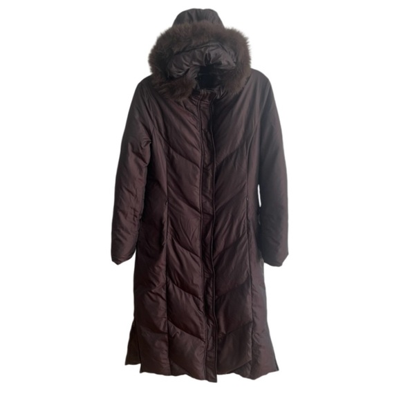 Via Spiga | Long Puffer Coat | Brown Fur Hooded Jacket | Women’s Size Small - Picture 6 of 13